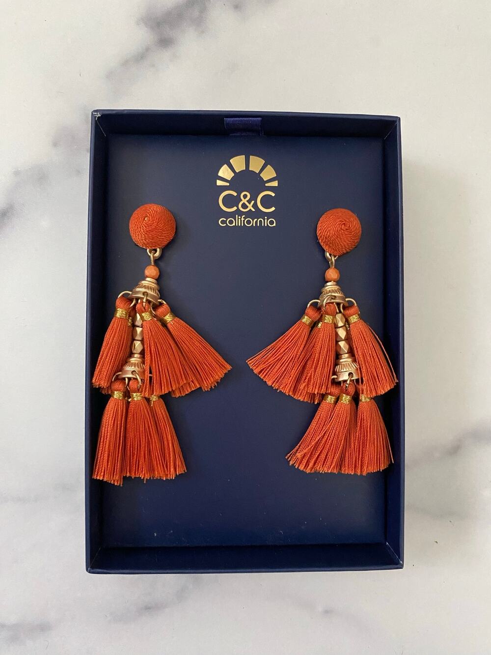 C&C California Orange and Gold Tassel Earrings